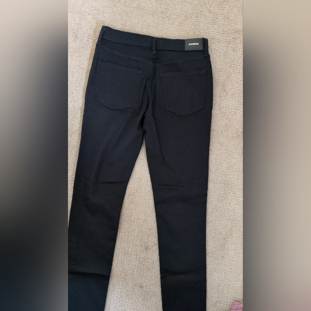 Express Mid Rise Skinny Black Frayed Fringe Hem Long Denim/ Jeans - Picture 12 of 14